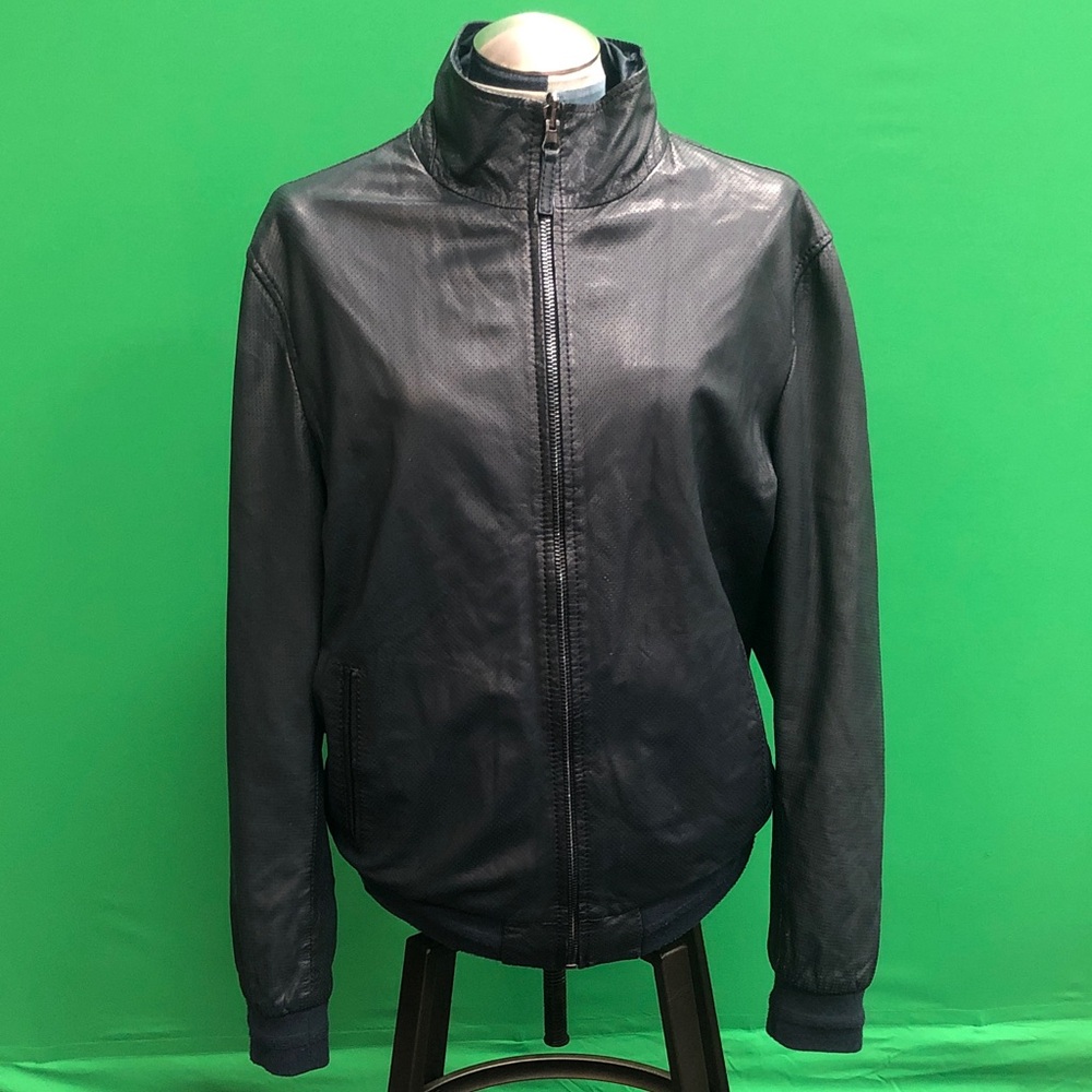 Milestone Black Leather Reversible Zip Bomber Jacket
